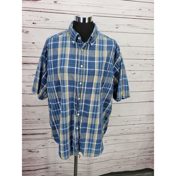 Docker's Indigo Short Sleeve Blue Plaid Size Large Button Up - Picture 10 of 11